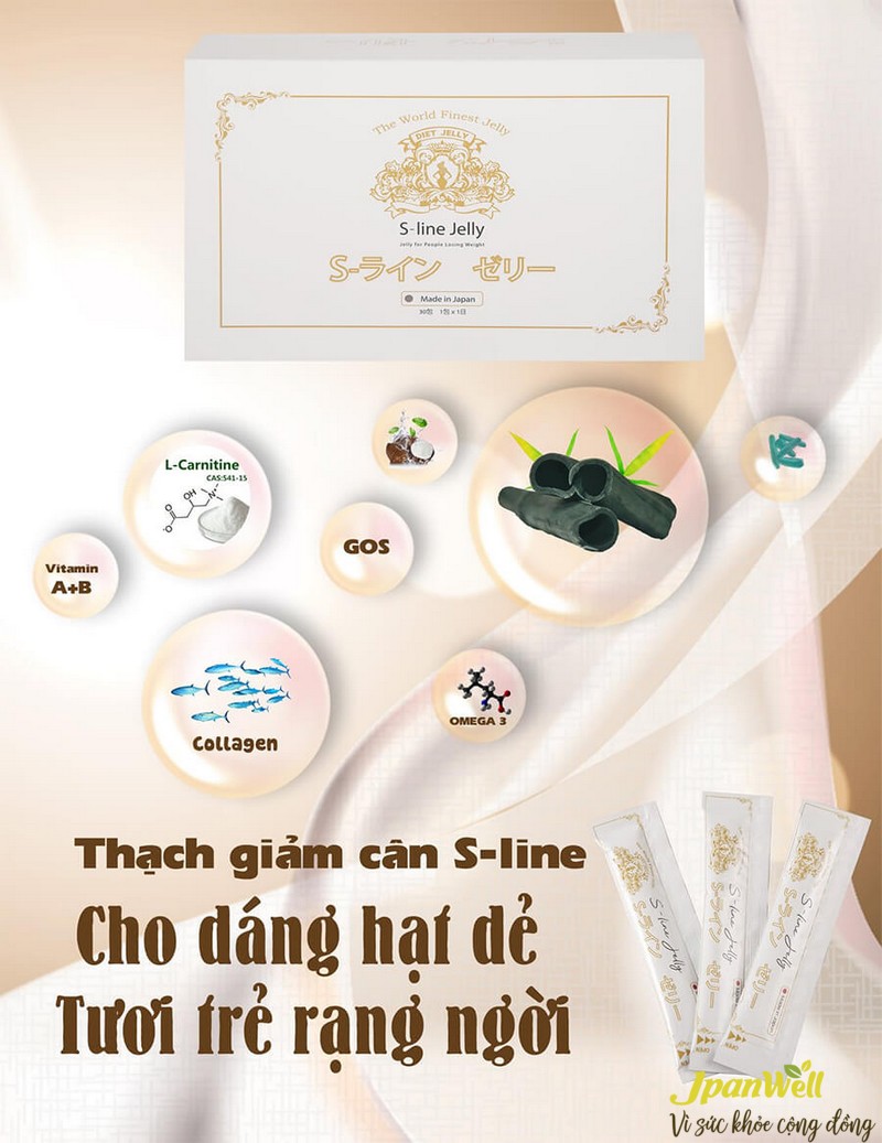 Thạch S-LINE JELLY chứa thành phần lành tính (Collagen từ cá, tinh chất than tre...)